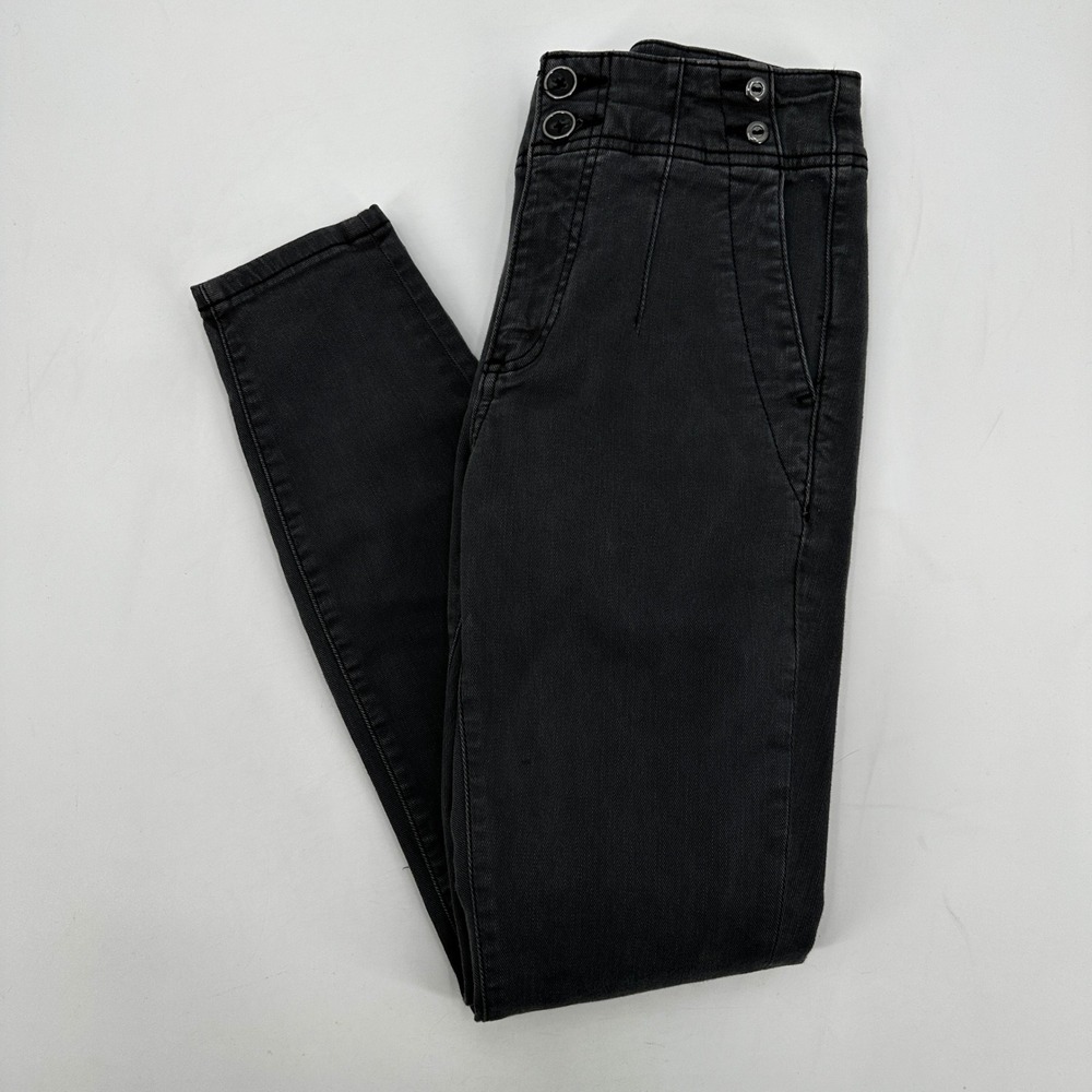 Anthropologie Pilcro High Rise Skinny Jeans Faded Black Double Button Size 25